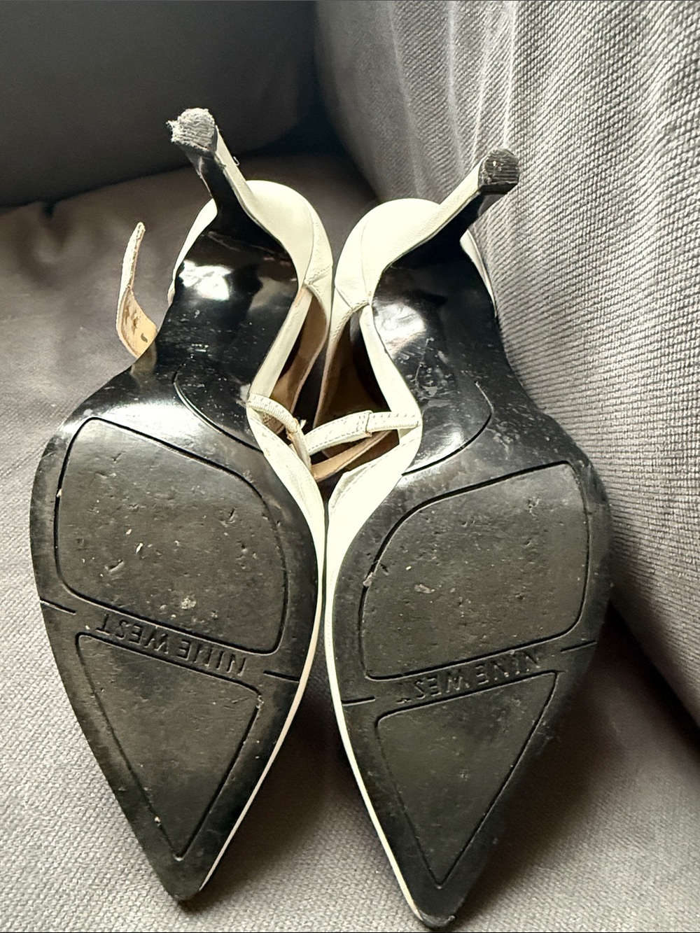 Nine West White Pointed Toe Ankle-Strap Stiletto Heels - Picture 6 of 6